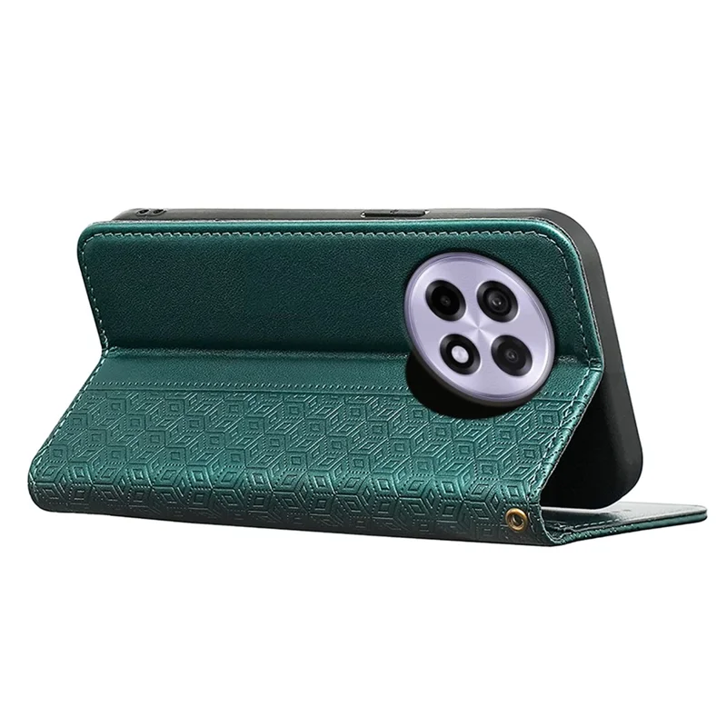 For OnePlus 13R 5G Wallet Phone Case Checkered Pattern Imprint Leather Flip Cover with Wrist Strap - Green