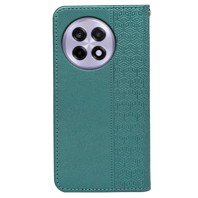 For OnePlus 13R 5G Wallet Phone Case Checkered Pattern Imprint Leather Flip Cover with Wrist Strap - Green