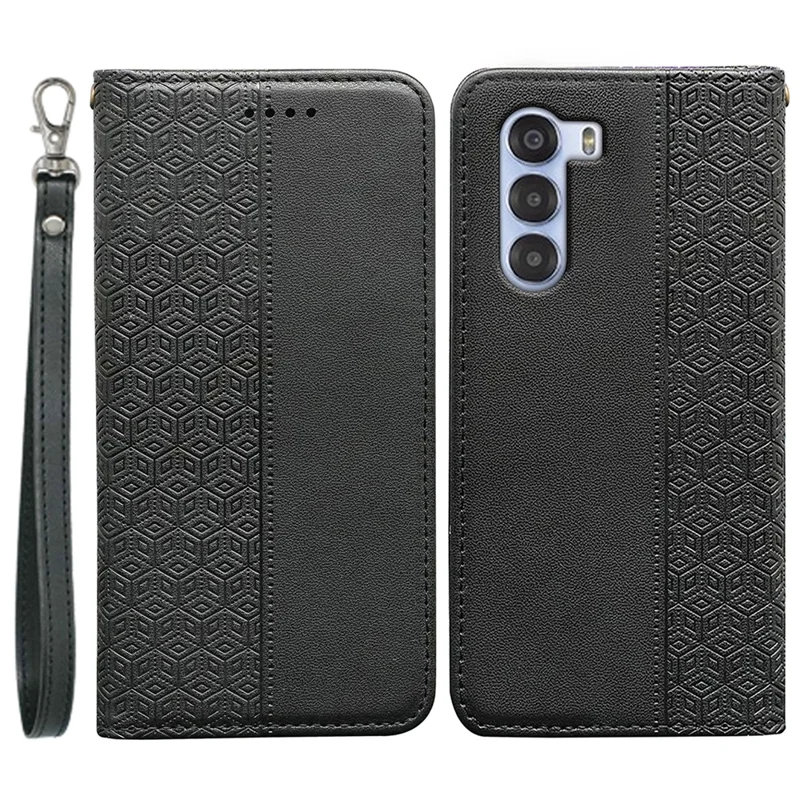 For ZTE nubia S 5G A403ZT Wallet Phone Case Checkered Pattern Imprint Leather Flip Cover with Wrist Strap - Black