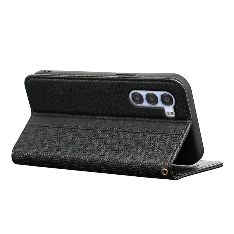 For ZTE nubia S 5G A403ZT Wallet Phone Case Checkered Pattern Imprint Leather Flip Cover with Wrist Strap - Black