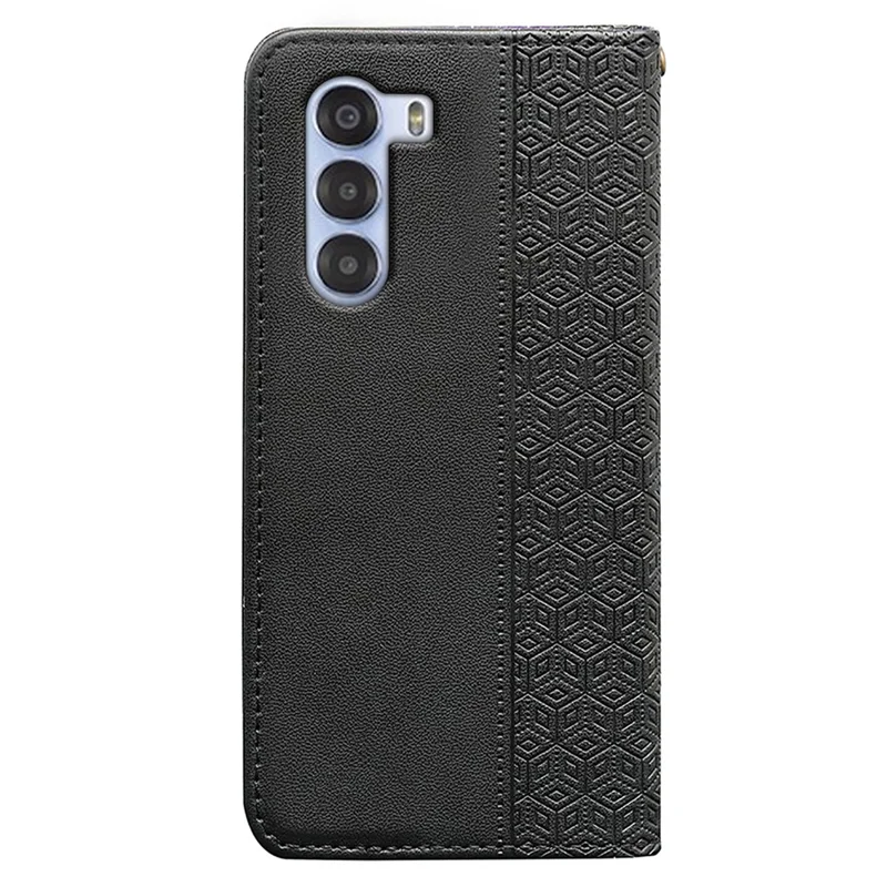 For ZTE nubia S 5G A403ZT Wallet Phone Case Checkered Pattern Imprint Leather Flip Cover with Wrist Strap - Black