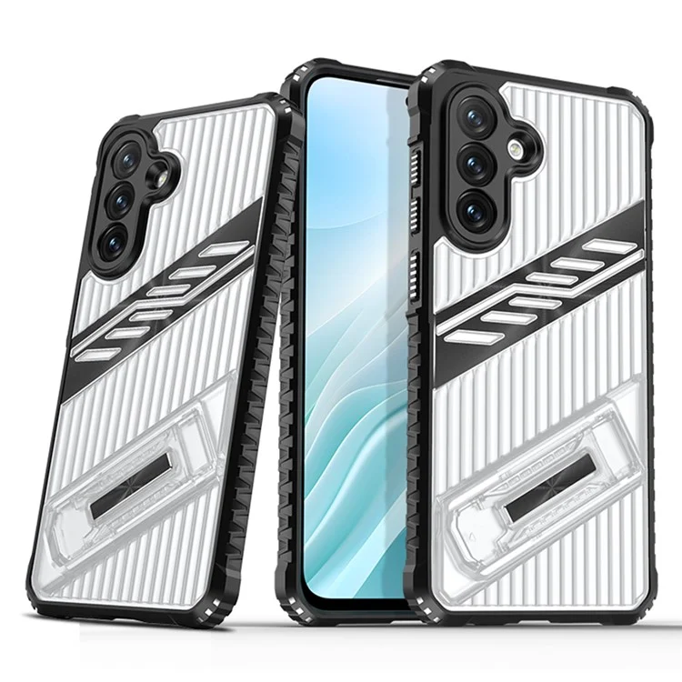 For Samsung Galaxy A16 5G  /  4G Case Folding Kickstand PC + TPU Anti Drop Phone Cover - Transparent Black