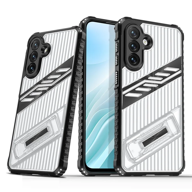 For Samsung Galaxy A56 5G  /  A36 5G Case Folding Kickstand PC + TPU Anti Drop Phone Cover - Transparent Black