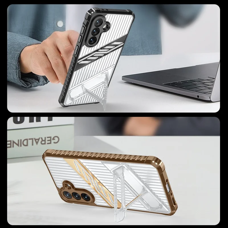For Samsung Galaxy A56 5G  /  A36 5G Case Folding Kickstand PC + TPU Anti Drop Phone Cover - Transparent Black