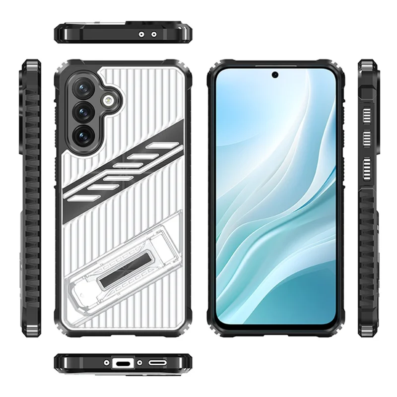 For Samsung Galaxy A56 5G  /  A36 5G Case Folding Kickstand PC + TPU Anti Drop Phone Cover - Transparent Black