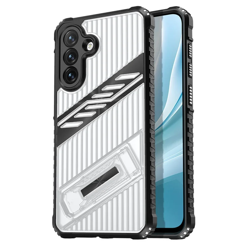 For Samsung Galaxy S24 FE Case Folding Kickstand PC + TPU Anti Drop Phone Cover - Transparent Black