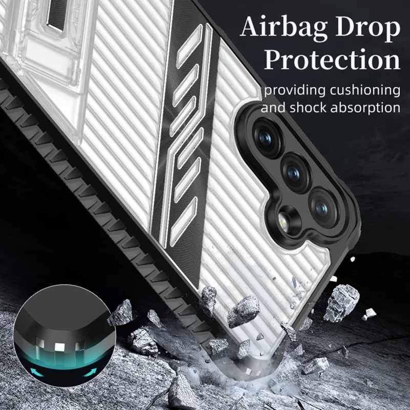 For Samsung Galaxy S24 FE Case Folding Kickstand PC + TPU Anti Drop Phone Cover - Transparent Black