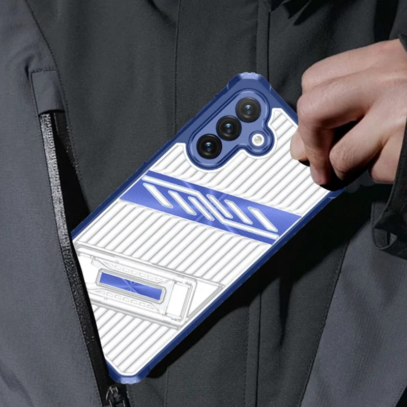 For Samsung Galaxy S24 FE Case Folding Kickstand PC + TPU Anti Drop Phone Cover - Transparent Black