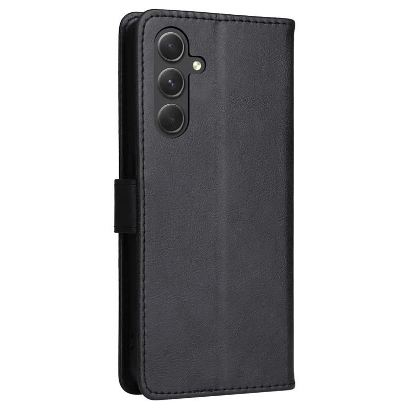 Étui en cuir de couleur unie pour Samsung Galaxy A56 5G avec support et sangle - Noir