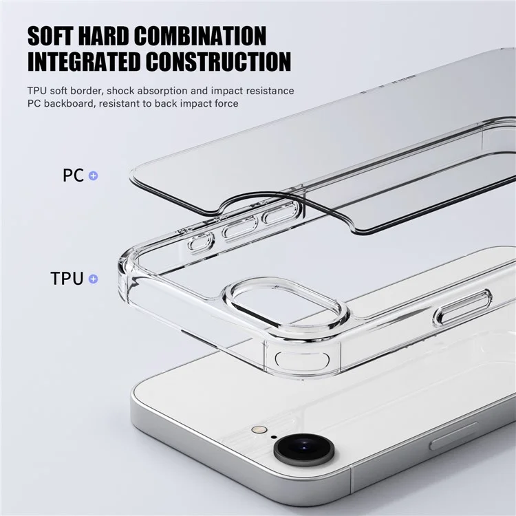 For iPhone 16e Case PC + TPU Clear Anti Drop Phone Back Cover - Brown
