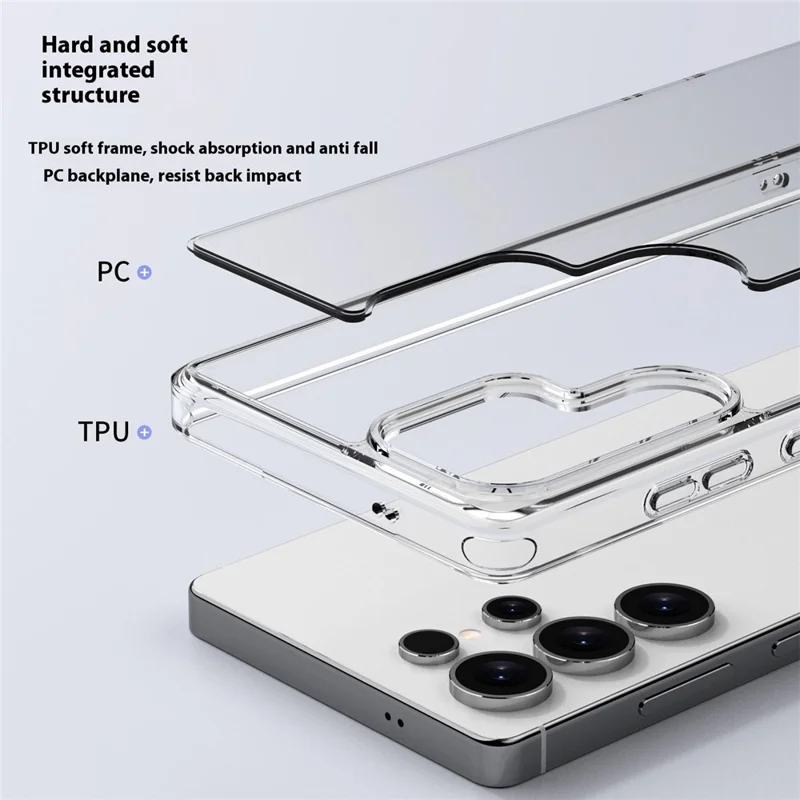 For Samsung Galaxy S24 Ultra Case PC + TPU Clear Anti Drop Phone Back Cover - Transparent