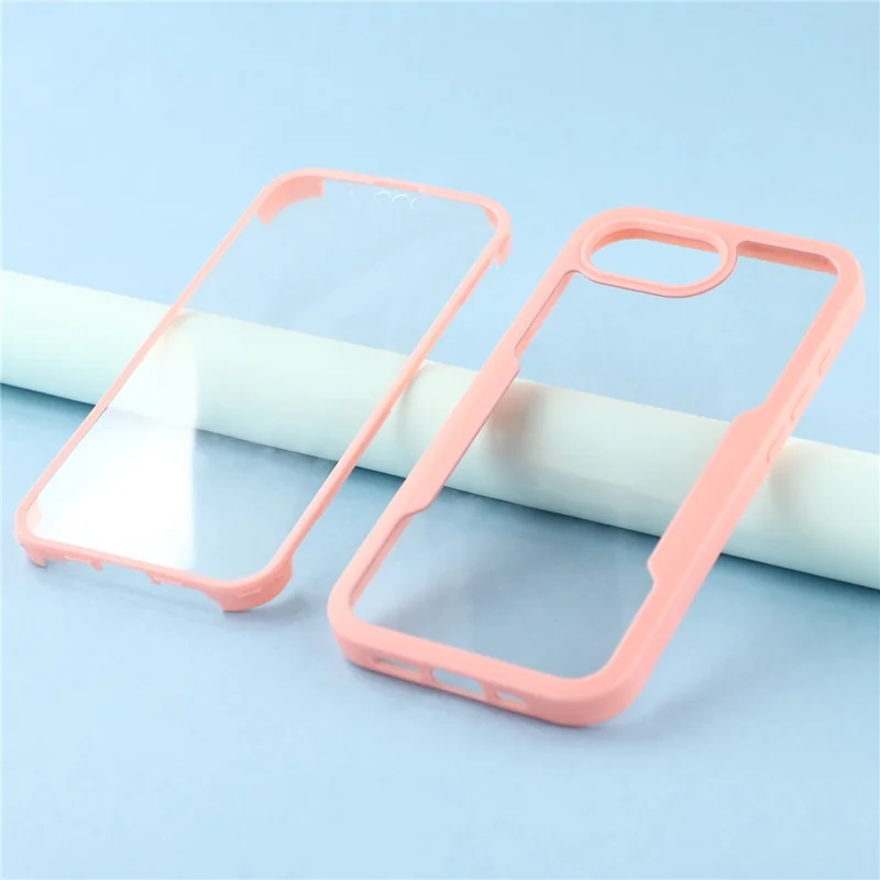 For iPhone 16e Case Acrylic + TPU Clear Phone Cover with PET Screen Film - Pink