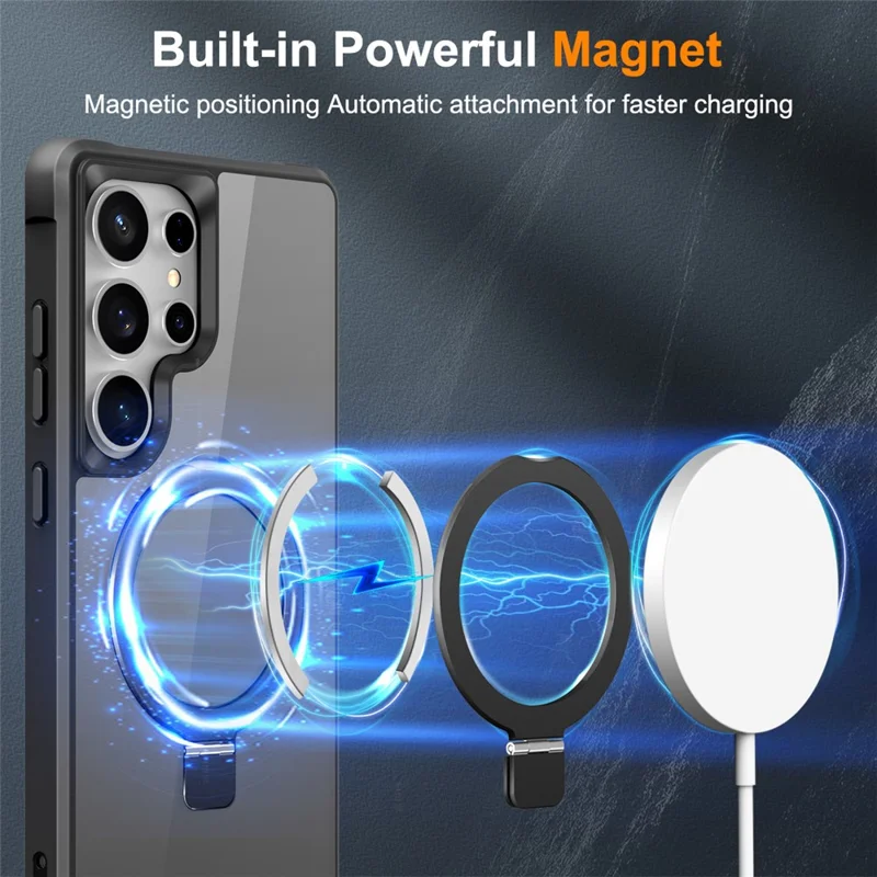 For Samsung Galaxy S25 Ultra Magnetic Case Ring Holder Kickstand TPU + PC Phone Cover - Black