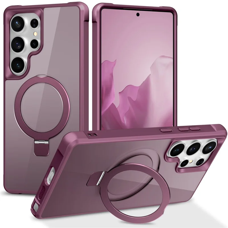 For Samsung Galaxy S25 Ultra Magnetic Case Ring Holder Kickstand TPU + PC Phone Cover - Wine Red