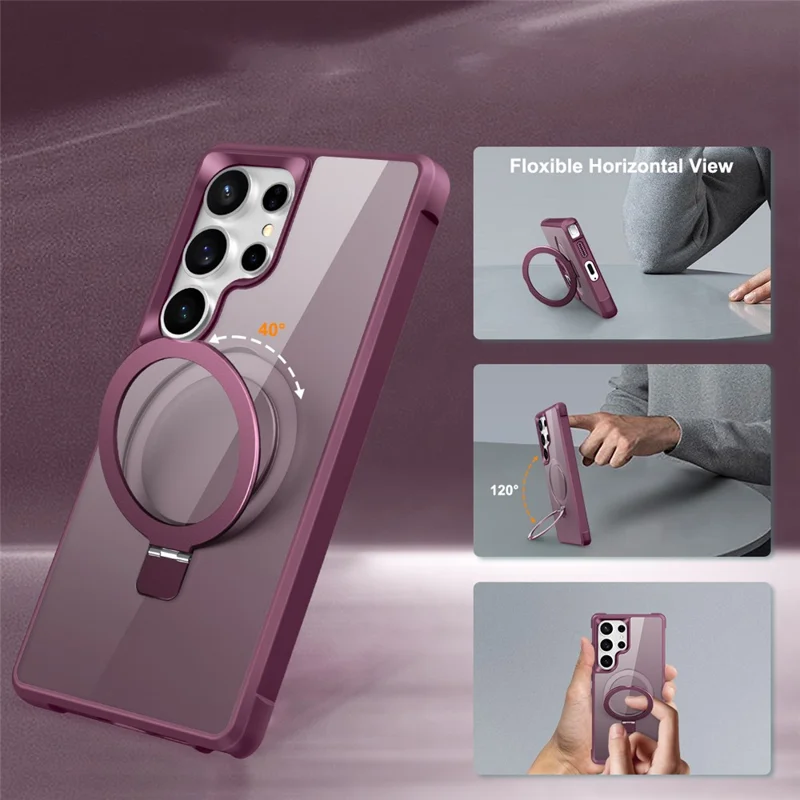 For Samsung Galaxy S25 Ultra Magnetic Case Ring Holder Kickstand TPU + PC Phone Cover - Wine Red