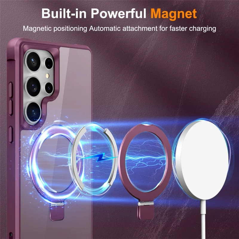 For Samsung Galaxy S25 Ultra Magnetic Case Ring Holder Kickstand TPU + PC Phone Cover - Wine Red