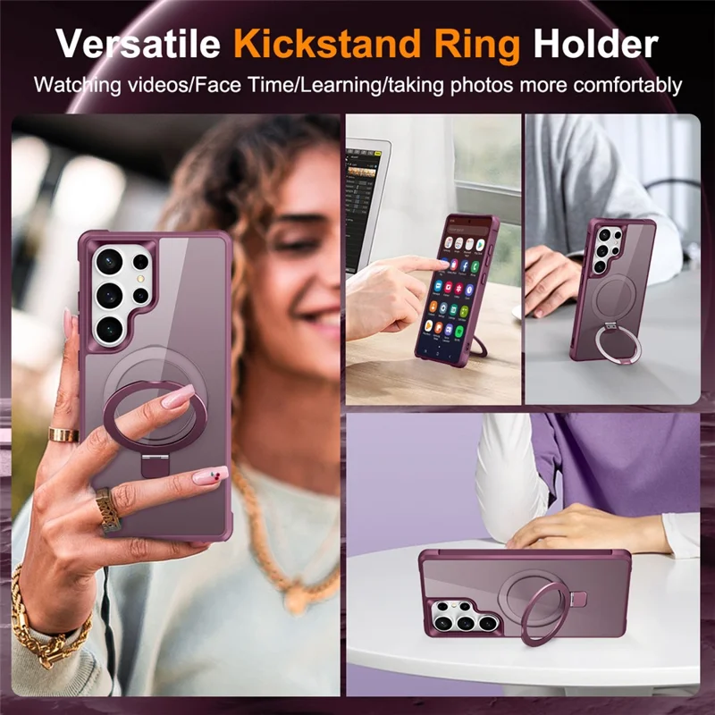 For Samsung Galaxy S25 Ultra Magnetic Case Ring Holder Kickstand TPU + PC Phone Cover - Wine Red