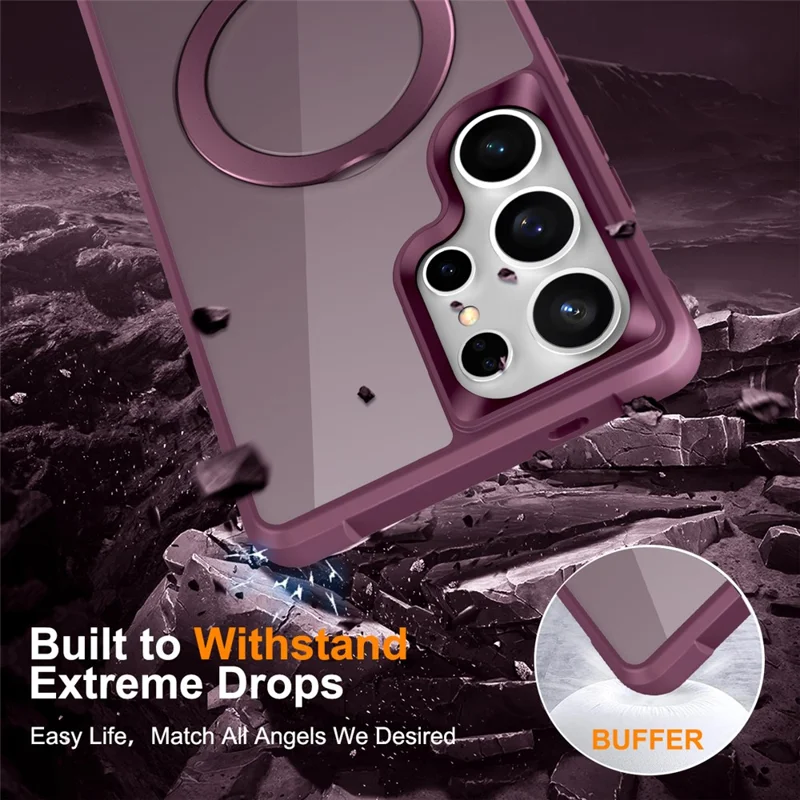 For Samsung Galaxy S25 Ultra Magnetic Case Ring Holder Kickstand TPU + PC Phone Cover - Wine Red