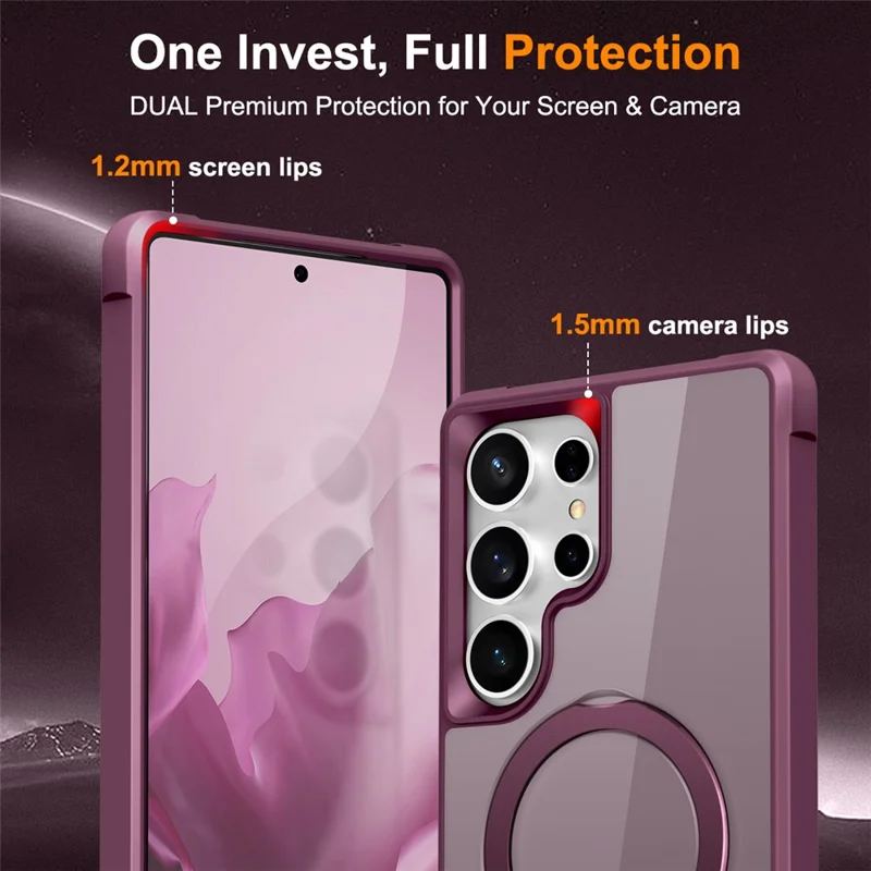 For Samsung Galaxy S25 Ultra Magnetic Case Ring Holder Kickstand TPU + PC Phone Cover - Wine Red