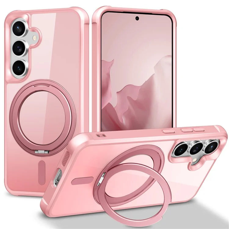 Чехол для Samsung Galaxy S25 / S24, совместимый с MagSafe, с поворотным кольцом-подставкой, TPU + PC - Розовый