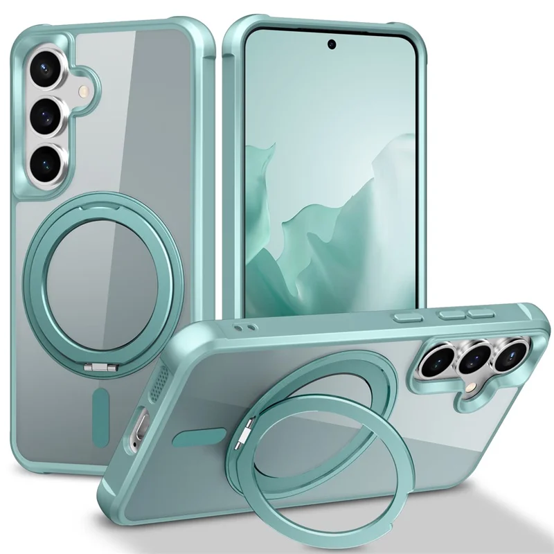 For Samsung Galaxy S25  /  S24 Magnetic Case Rotatable Ring Kickstand TPU + PC Phone Cover - Lake Blue