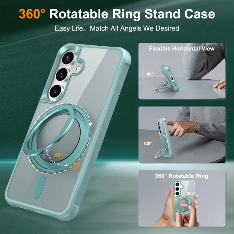 For Samsung Galaxy S25  /  S24 Magnetic Case Rotatable Ring Kickstand TPU + PC Phone Cover - Lake Blue
