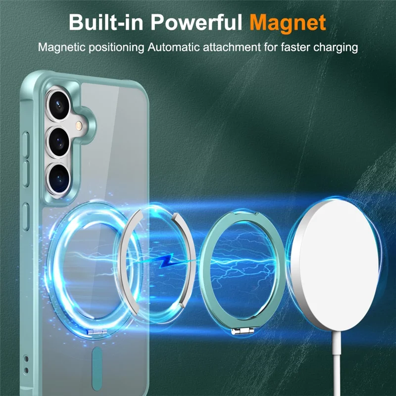 For Samsung Galaxy S25  /  S24 Magnetic Case Rotatable Ring Kickstand TPU + PC Phone Cover - Lake Blue