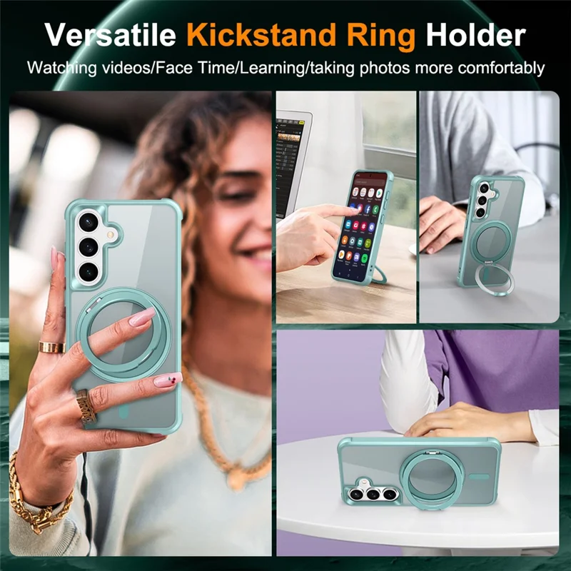For Samsung Galaxy S25  /  S24 Magnetic Case Rotatable Ring Kickstand TPU + PC Phone Cover - Lake Blue