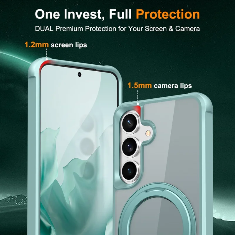 For Samsung Galaxy S25  /  S24 Magnetic Case Rotatable Ring Kickstand TPU + PC Phone Cover - Lake Blue