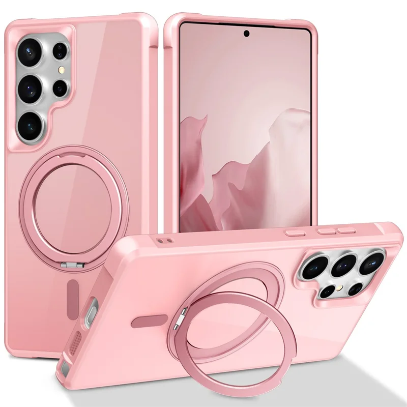 Für Samsung Galaxy S25 Ultra Hülle kompatibel mit MagSafe Drehbarer Ring Ständer TPU + PC Handyhülle - Rosa