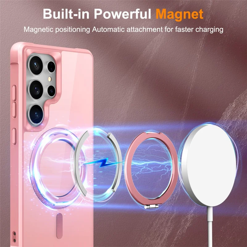 Für Samsung Galaxy S25 Ultra Hülle kompatibel mit MagSafe Drehbarer Ring Ständer TPU + PC Handyhülle - Rosa