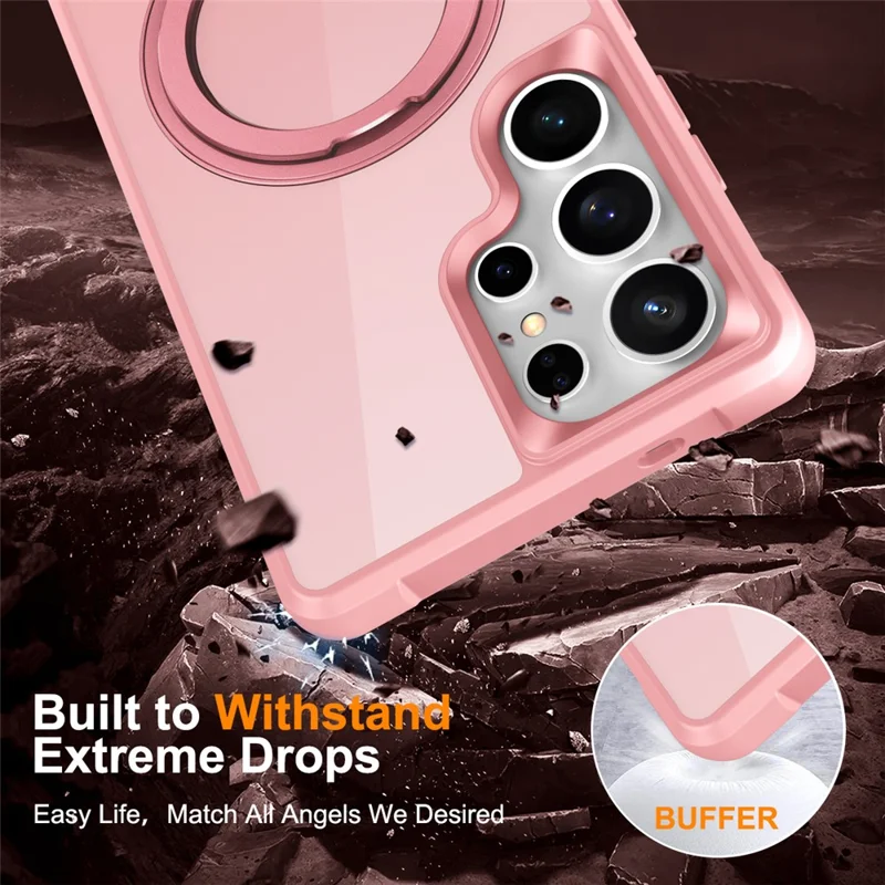 Für Samsung Galaxy S25 Ultra Hülle kompatibel mit MagSafe Drehbarer Ring Ständer TPU + PC Handyhülle - Rosa