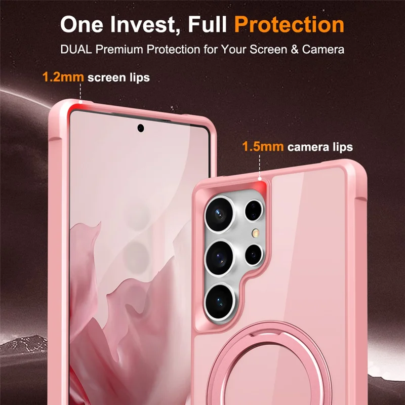 Für Samsung Galaxy S25 Ultra Hülle kompatibel mit MagSafe Drehbarer Ring Ständer TPU + PC Handyhülle - Rosa
