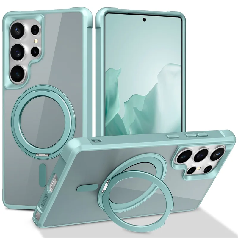 For Samsung Galaxy S25 Ultra Magnetic Case Rotatable Ring Kickstand TPU + PC Phone Cover - Lake Blue
