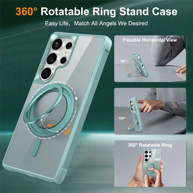 For Samsung Galaxy S25 Ultra Magnetic Case Rotatable Ring Kickstand TPU + PC Phone Cover - Lake Blue