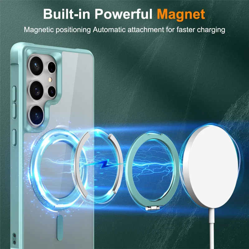 For Samsung Galaxy S25 Ultra Magnetic Case Rotatable Ring Kickstand TPU + PC Phone Cover - Lake Blue