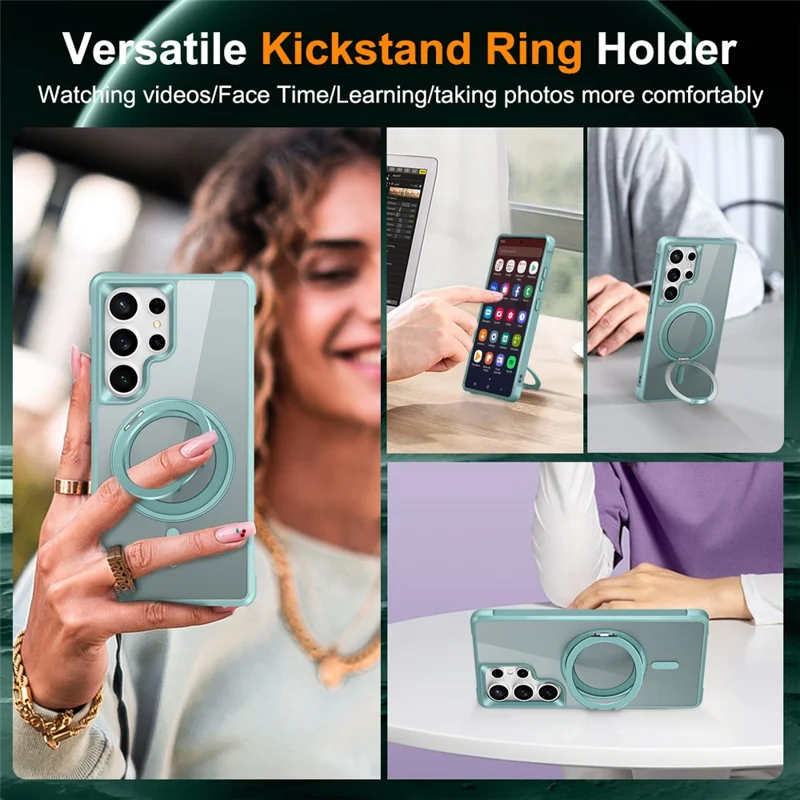 For Samsung Galaxy S25 Ultra Magnetic Case Rotatable Ring Kickstand TPU + PC Phone Cover - Lake Blue