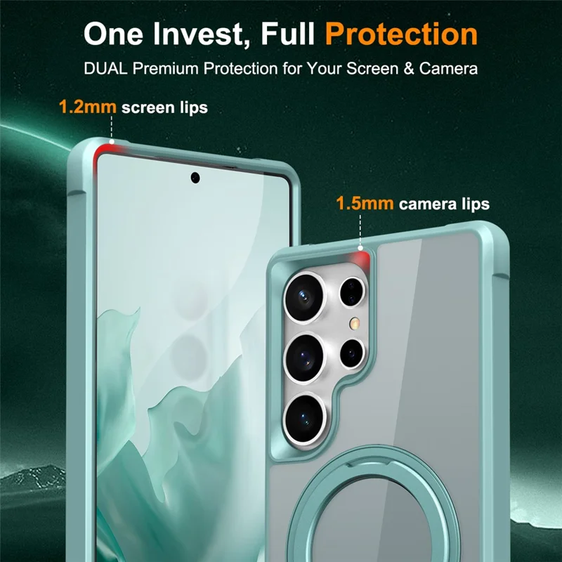 For Samsung Galaxy S25 Ultra Magnetic Case Rotatable Ring Kickstand TPU + PC Phone Cover - Lake Blue