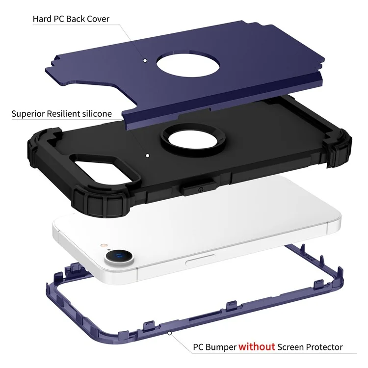 L-Style For iPhone 16e Case Shockproof PC + TPU Phone Back Cover - Navy Blue