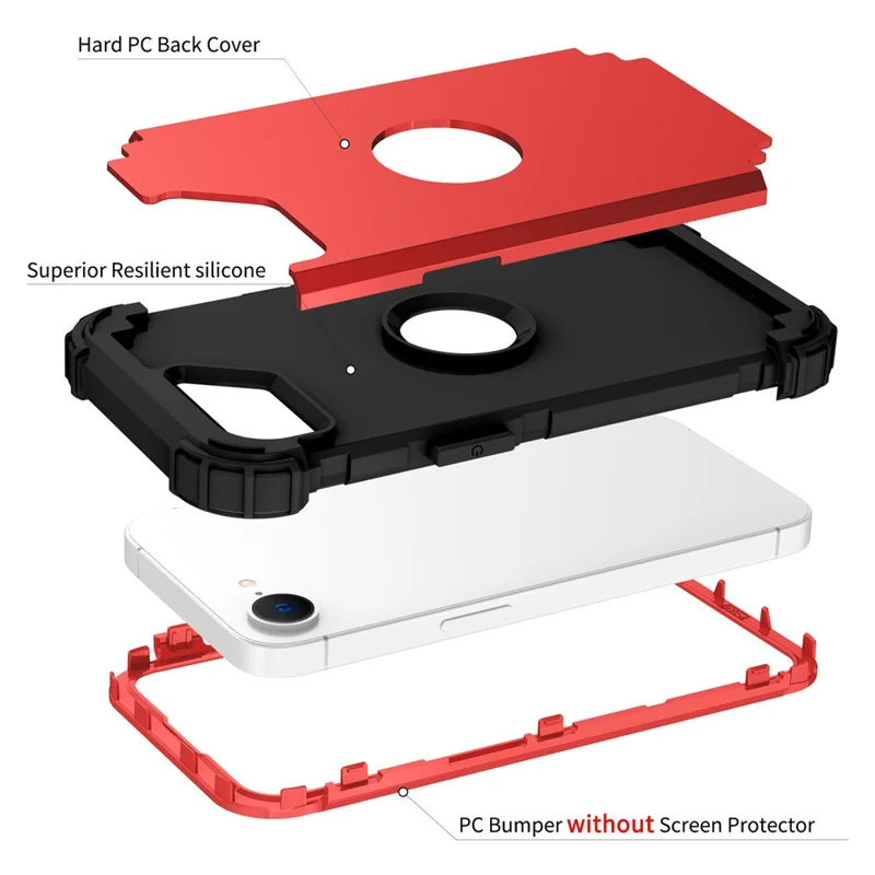 L-Style For iPhone 16e Case Shockproof PC + TPU Phone Back Cover - Red