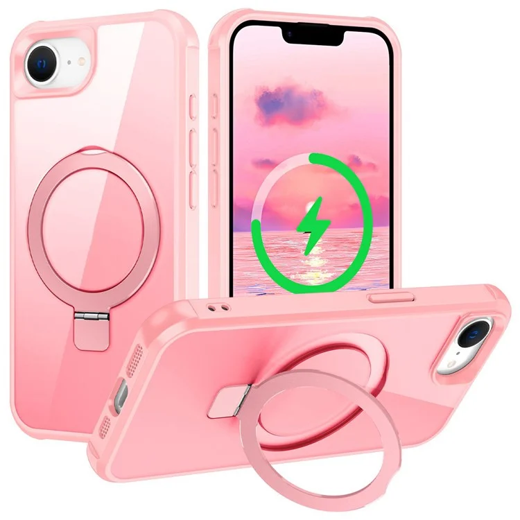 Étui pour iPhone 16e Compatible avec Support de Bague MagSafe et Béquille TPU + PC - Rose