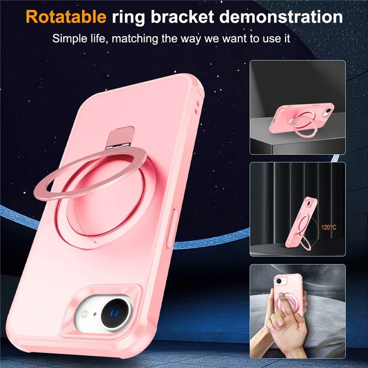 Étui pour iPhone 16e Compatible avec Support de Bague MagSafe et Béquille TPU + PC - Rose