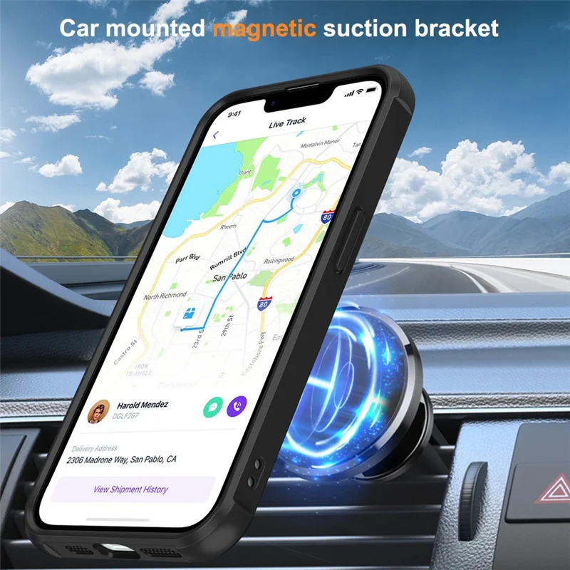 For iPhone 17e / 16e Case Compatible with MagSafe Ring Holder Kickstand TPU + PC Phone Cover - Black