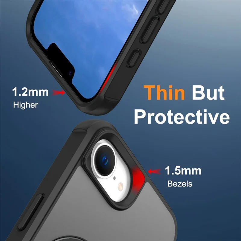 For iPhone 17e / 16e Case Compatible with MagSafe Ring Holder Kickstand TPU + PC Phone Cover - Black