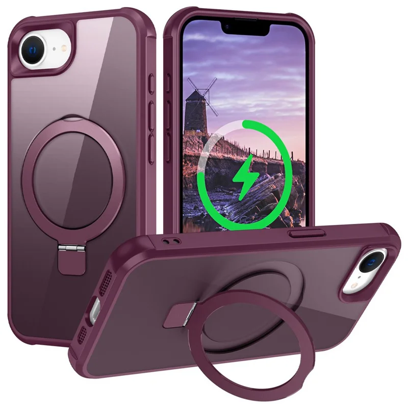 For iPhone 17e / 16e Case Compatible with MagSafe Ring Holder Kickstand TPU + PC Phone Cover - Wine Red