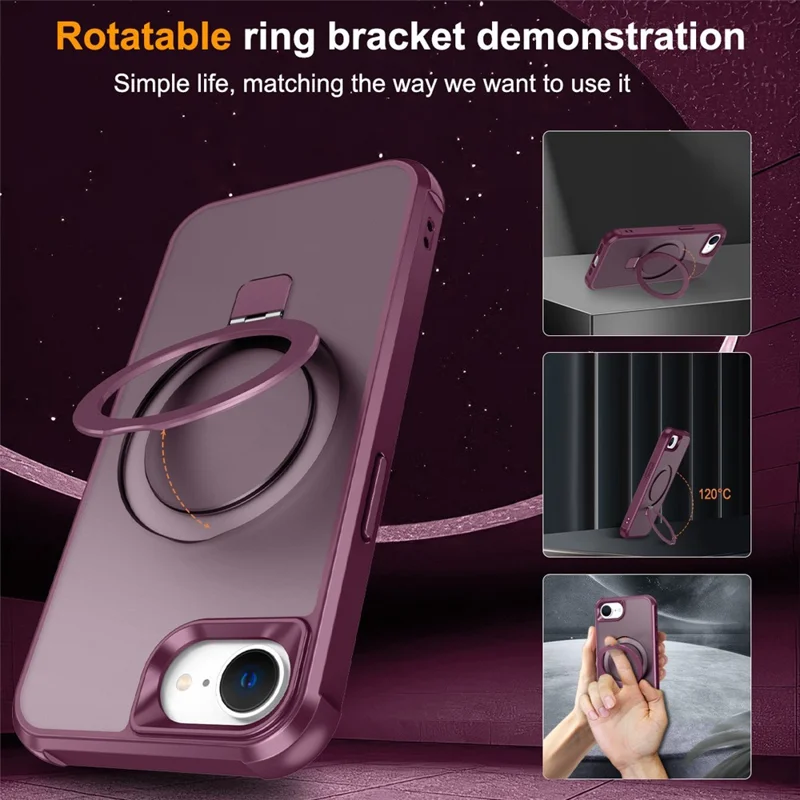 For iPhone 17e / 16e Case Compatible with MagSafe Ring Holder Kickstand TPU + PC Phone Cover - Wine Red
