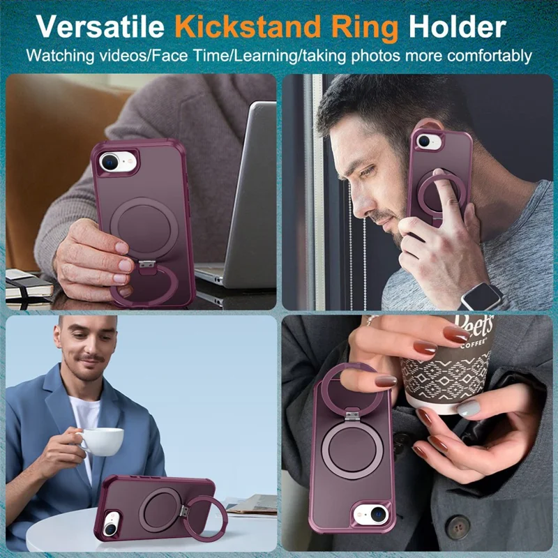 For iPhone 17e / 16e Case Compatible with MagSafe Ring Holder Kickstand TPU + PC Phone Cover - Wine Red