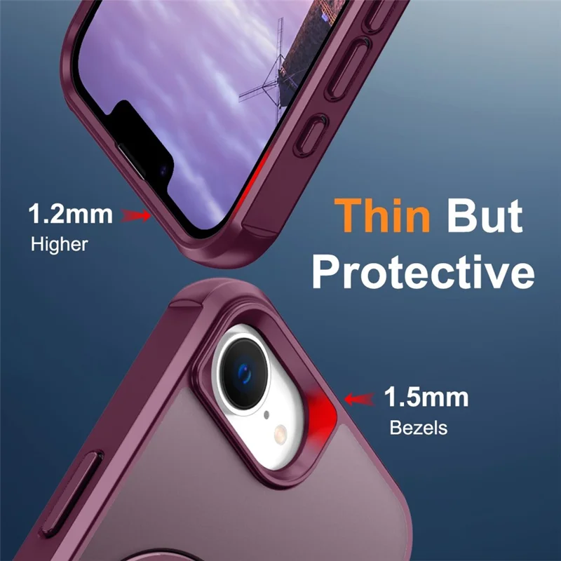 For iPhone 17e / 16e Case Compatible with MagSafe Ring Holder Kickstand TPU + PC Phone Cover - Wine Red