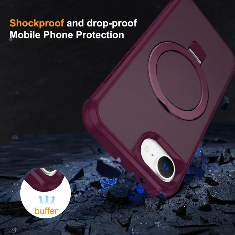 For iPhone 17e / 16e Case Compatible with MagSafe Ring Holder Kickstand TPU + PC Phone Cover - Wine Red