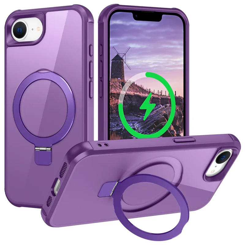 For iPhone 17e / 16e Case Compatible with MagSafe Ring Holder Kickstand TPU + PC Phone Cover - Purple
